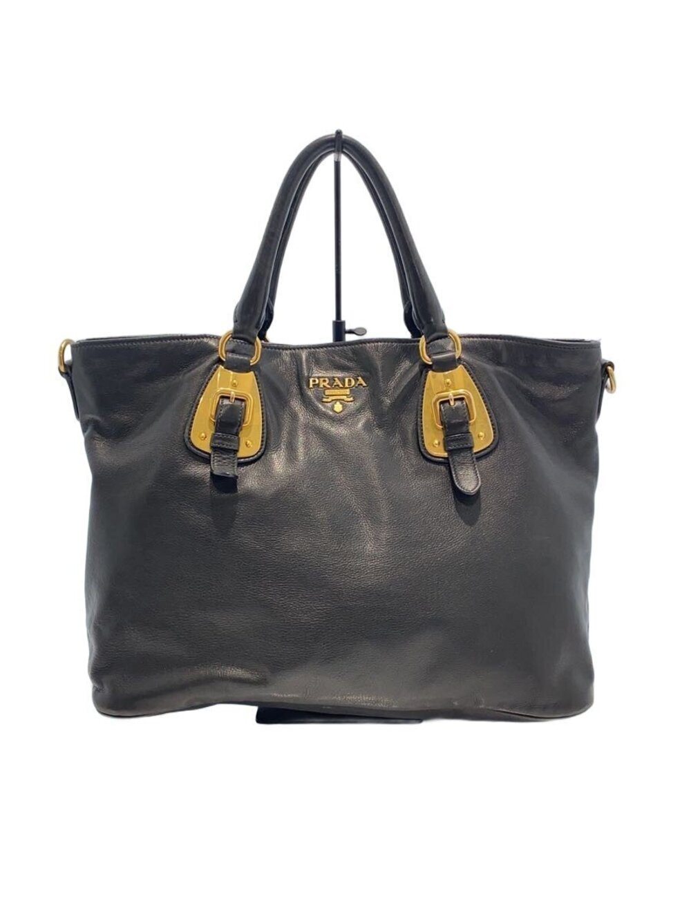 Prada Vitello Daino Leather 2Way Tote Shoulder Bag Black